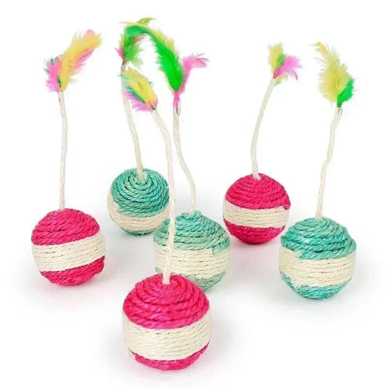Cat Toy Pet Cat Sisal Scratching Ball Training Interactive Toy for Kitten Pet Cat Supplies Funny Play Feather Toy cat accessorie Pawzies
