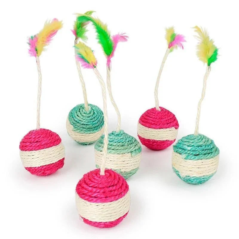 Cat Toy Pet Cat Sisal Scratching Ball Training Interactive Toy for Kitten Pet Cat Supplies Funny Play Feather Toy cat accessorie Pawzies