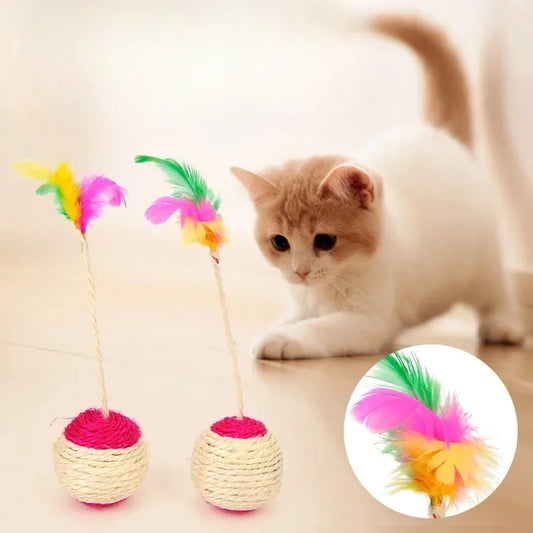 Cat Toy Pet Cat Sisal Scratching Ball Training Interactive Toy for Kitten Pet Cat Supplies Funny Play Feather Toy cat accessorie Pawzies