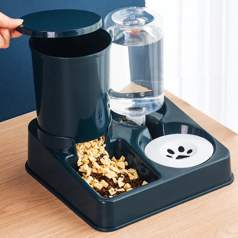 Automatic Dog Cat Feeder and Water Dispenser Set Gravity Dog with Pet Food Bowl Capacity Self Feeding Station 2 in 1 Tilted Pawzies