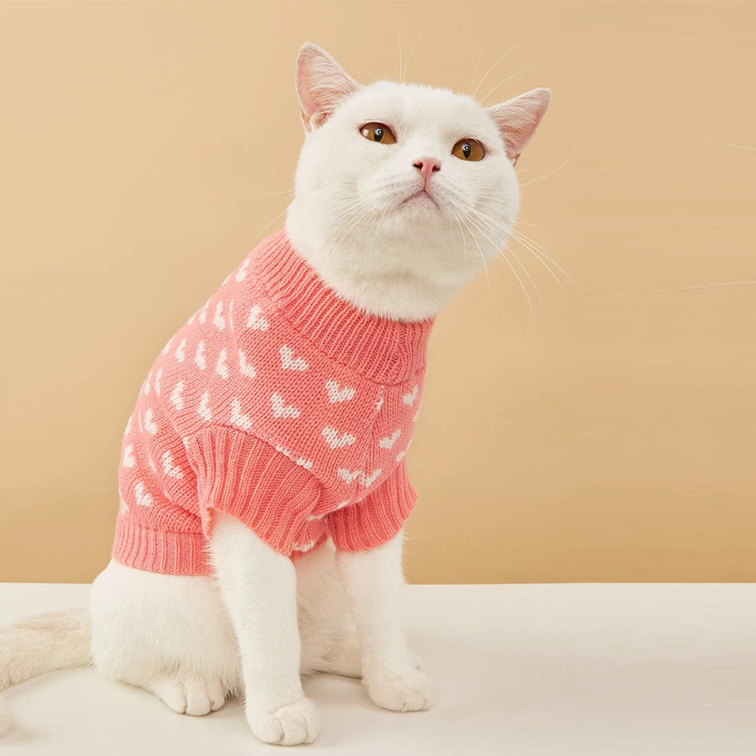 Cute Cat Sweater Classic Heart Graphic Cat Clothes Soft Warm Pet Clothing For Autumn And Winter Pawzies