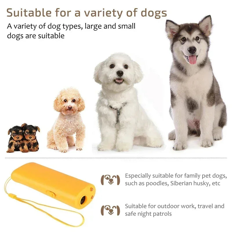 New Pet Dog Repeller Anti Barking Stop Bark Training Device Trainer LED Ultrasonic 3 in 1 Ultrasonic Without Battery Pawzies