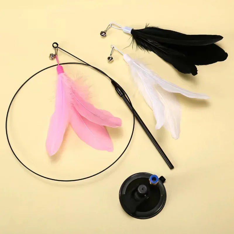 Cats Toys Feathers Wand Interactive Toy Kitten Toys with Super Suction Cup Detachable 2 PCS Feather Replacements Cat Accesorios Pawzies