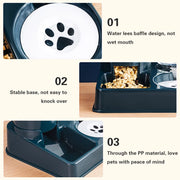 Automatic Dog Cat Feeder and Water Dispenser Set Gravity Dog with Pet Food Bowl Capacity Self Feeding Station 2 in 1 Tilted Pawzies