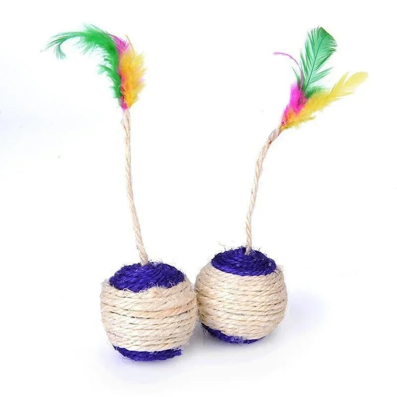 Cat Toy Pet Cat Sisal Scratching Ball Training Interactive Toy for Kitten Pet Cat Supplies Funny Play Feather Toy cat accessorie Pawzies