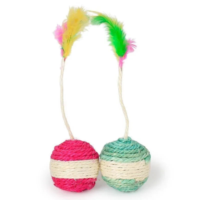 Cat Toy Pet Cat Sisal Scratching Ball Training Interactive Toy for Kitten Pet Cat Supplies Funny Play Feather Toy cat accessorie Pawzies